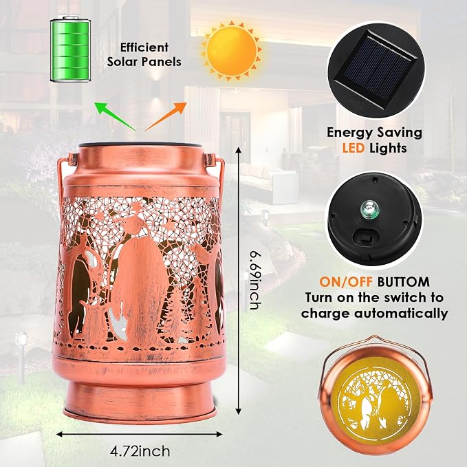 Penguin Birthday Gifts for Women Mom Grandma, Solar Lanterns Outdoor Waterproof Garden Decor Hanging Lantern Lights, Metal LED Decorative Gardening Light for Patio Yard Lawn Porch