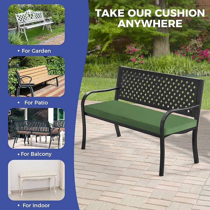 IPYNBAP Outdoor Bench Cushions for Outdoor Furniture, 59x18x3 Inch, Waterproof Bench Pillow, Fade Resistant Long Bench Seat Pads for Garden, Indoor, Porch Swing, Army Green