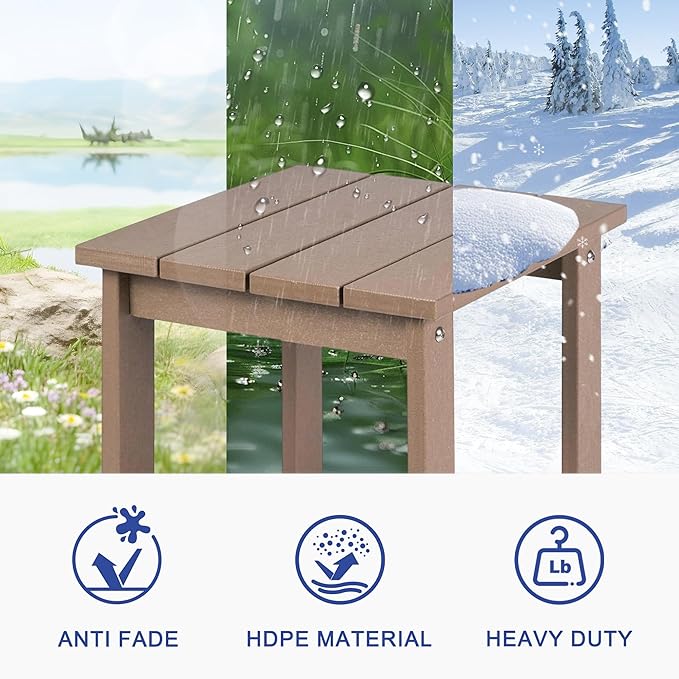 LZRS Square Patio Side Table, Heavy Duty HDPE Outdoor End Table with Wood Texture, Weatherproof Composite Table for Adirondack Chairs, Deck, Pool, Indoor/Outdoor, No Peeling Cracking(Weathered Wood)