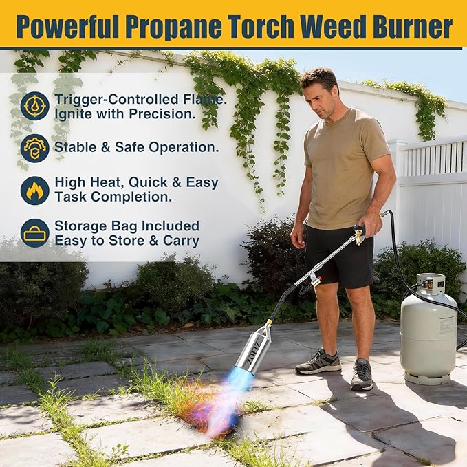 Propane Torch Weed Burner Kit,Heavy Duty Blow Torch with Storage Bag, Flamethrower with Turbo Trigger and 10 FT Hose for Weeding,Roofing, Melting Ice Snow,Road Marking (33IN)