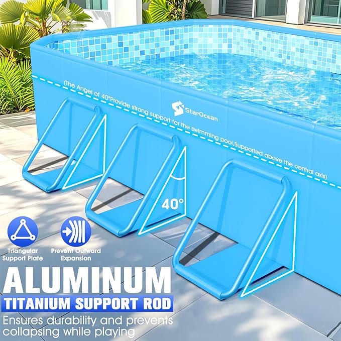 StarOcean 2026 Foldable Pool, Large Non-Inflatable Swimming Pool for Kids,Adult Collapsible Pools Hard Plastic Shell, Oversized Thickened,Portable Folding Kids Pools for Backyard 90"x50"x20"-LightBlue