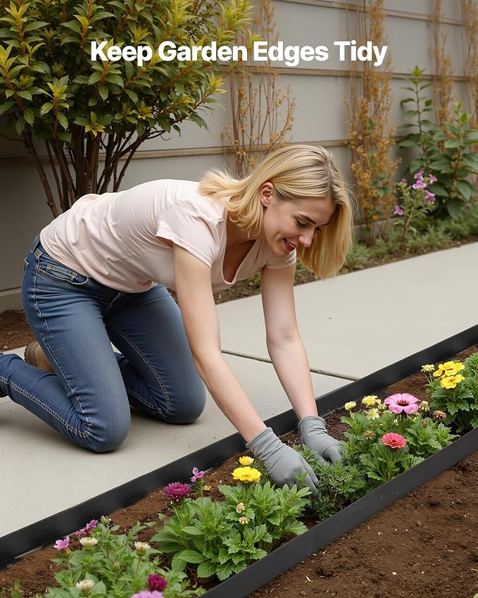 VEVOR Landscape Edging, 20 ft x 2 in Plastic Garden Border Edging with 20 Spikes, No Dig, Flexible Lawn Edgings Roll, UV-Resistant Mini Fence Borders Pathway Edgings for Flower Beds Yard Paver