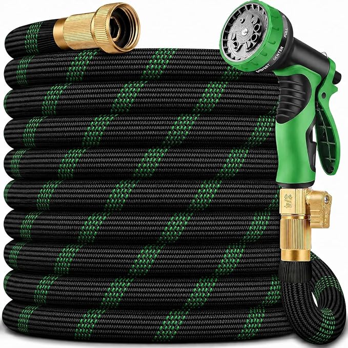 Flexible Garden Hose, Ultra Lightweight Water Hoses 50FT w/10 Function Sprayer and 3/4" Brass Fittings, Kink-Free, Sturdy, Abrasion Resistant for Yard, Lawn, Outdoor and Gardening