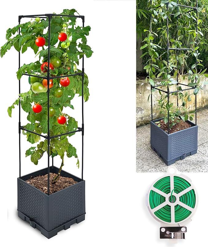 Raised Garden Bed Planter Boxes, 1 Pack 44" Self-Watering Tomato Planter with Trellis for Climbing Vegetables Plants Grape Fruit Flowers,Use for Indoor Outdoor Garden Patio