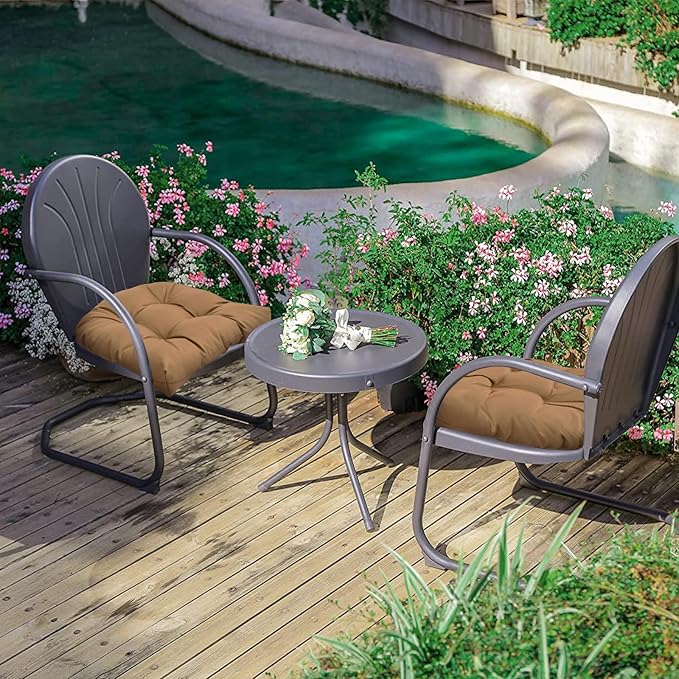Outdoor/Indoor Chair Cushions, Blue Tufted Patio Seat Cushions Round Corner, 2 Pack Waterproof Chair Pads with Ties, 19"x19"x3.9"