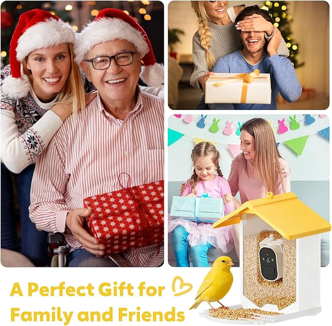 Smart Bird Feeder with Camera Solar Powered, 2K HD Live Video Bird Watching for Outside Garden, AI Identify 11000+ Species by Subscription, Instant Arrival Alerts, Gift for BirdLovers