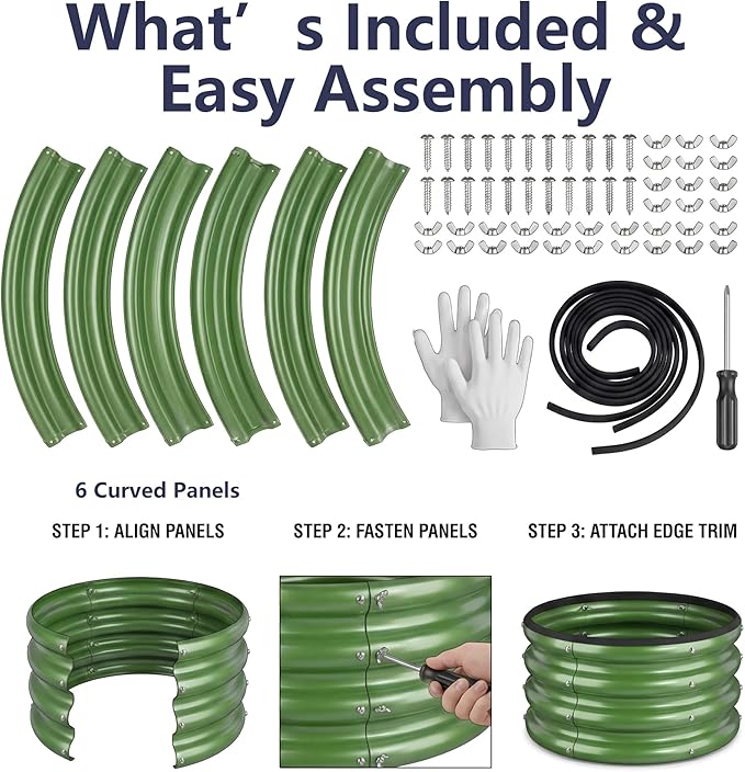 2 x 2 x 1 ft Round Raised Garden Bed, Green 2 Pack 12 in Deep Galvanized Steel Planter Box with Safety Edge Trim for Vegetables Flowers Herbs Backyard Patio Outdoor Garden