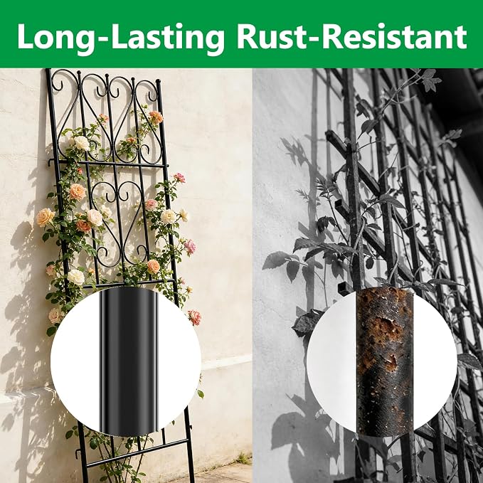 Thealyn 2 Pack Metal Garden Trellis for Climbing Plants Outdoor, 6.7ft x1.7ft Decorative Trellis Wall, Multi-Purpose Support for Roses,Vines,Tomatoes,Cucumbers & Raised Garden Beds