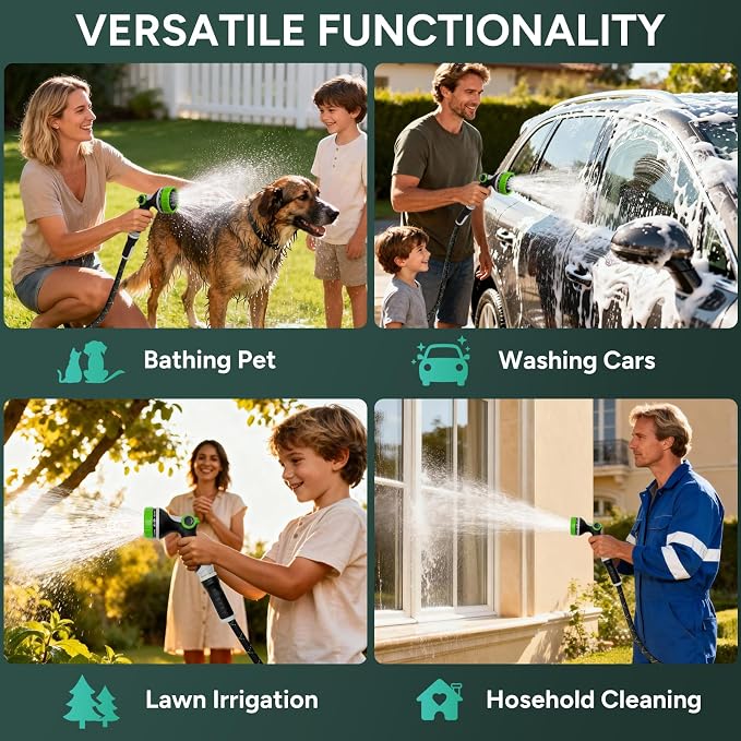 Garden Hose 25FT, Flexible Lightweight Non-Expandable Water Hose with 10 Function Nozzle, Leak-Proof, Burst-Resistant, High-Pressure for Yard, Outdoor