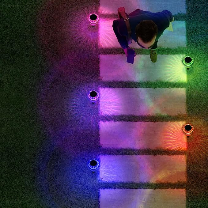 Priddop Solar Lights Outdoor Waterproof 16 Pack Color Changing LED Mushroom | Garden Pathway Yard Patio Walkway Landscape Path Lights, Acrylic ABS, Ground Patterns, Replaceable Battery, Christmas Decor
