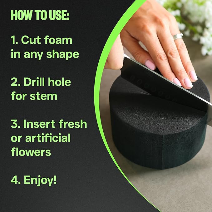 XCEL Floral Foam Blocks - Reusable, Weather Resistant Craft Foam Fresh & Artificial Flower Arrangements, Faux Florist Foam Planters Florist Supplies (Gray 5" Round x 3" Thick - 6 Pack)