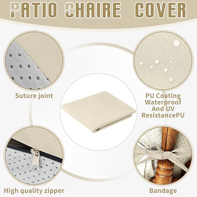 Tudomro 4 Pcs Outdoor High Back Chair Cushion Covers (Not Includes Cushion) Waterproof Patio Replacement Rocking Chair Slipcover Seat Pad Cover with Tie for Furniture (Beige,44'' X 21'')