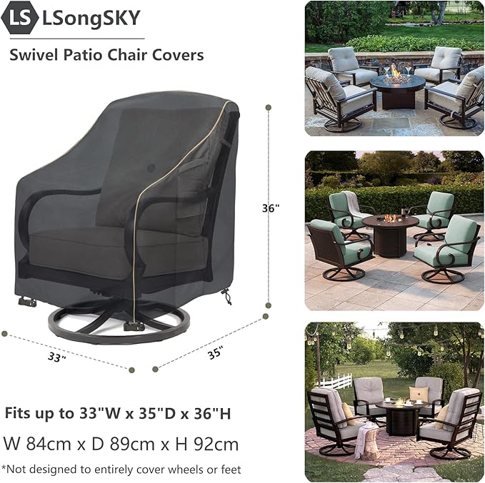 Patio Swivel Chair Cover 4 Pack,Waterproof Heavy Duty Outdoor Chair Covers,Outdoor Swivel Chair Cover for Patio Furniture Covers(33W x 35D x 36H inches),Black