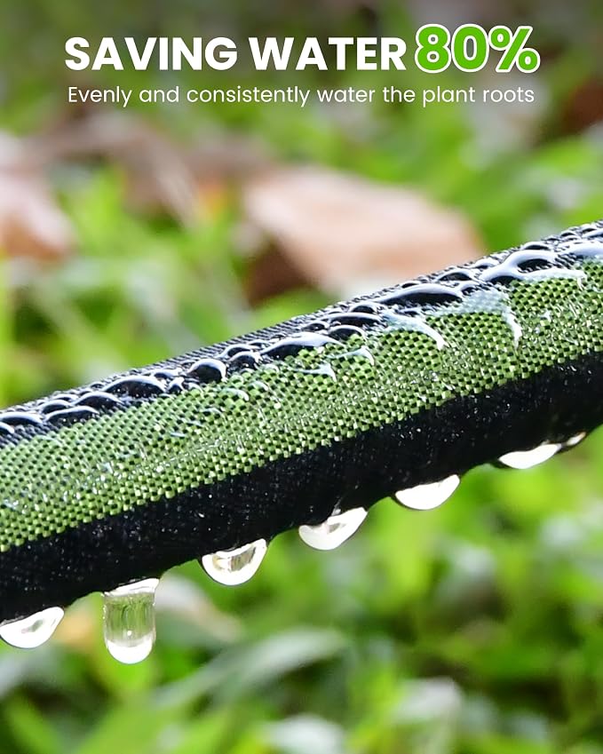 RAINPOINT 75FT Flat Soaker Hose, Flexible & Leakproof Drip Hose with Anodized Aluminum Fittings, Double Layer 80% Water-Saving Gardening Irrigation Hose, Green