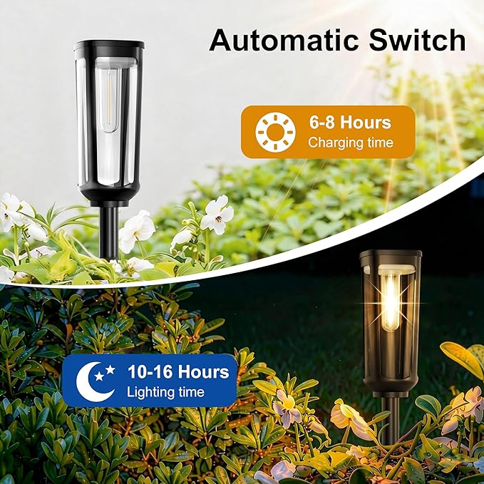 JEJOT Solar Pathway Lights Outdoor Waterproof IP65, 6 Pack Warm White Solar Walkway Lights, Auto On/Off Outdoor Light for Lawn Garden Patio Driveway Decor Landscape Lighting