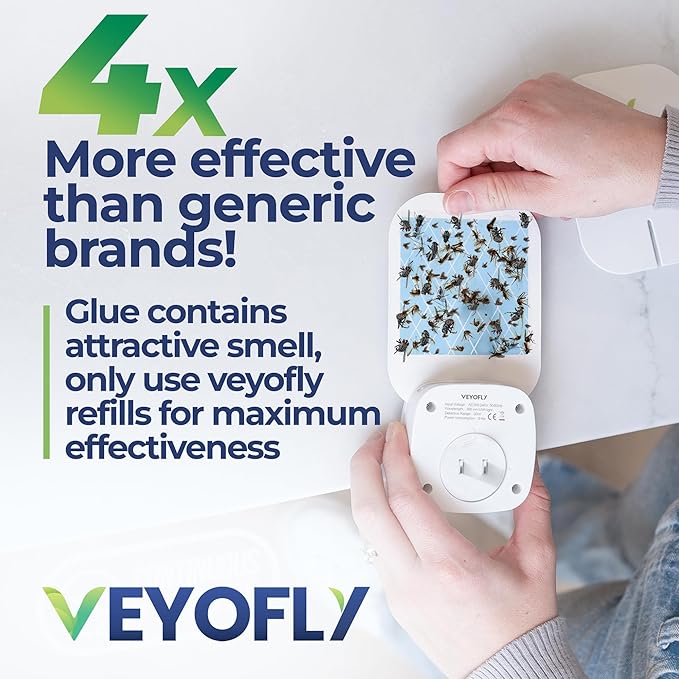 VEYOFLY Fly Trap Indoor, Fruit Fly Traps for Indoors, (1 Device + 2 Refills) Gnat Traps for House Indoor, Fly Catcher Indoor, Plug in Light Flying Insect Trap, Bug Light Killer, Fly Trap