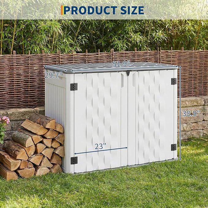35 Cu ft Outdoor Resin Storage Shed, Outdoor Trash Can Storage, Waterproof, Outdoor Resin Storage Box for Patio Tools, Sofa Cushion, Lawn Mower and Garbage Cans
