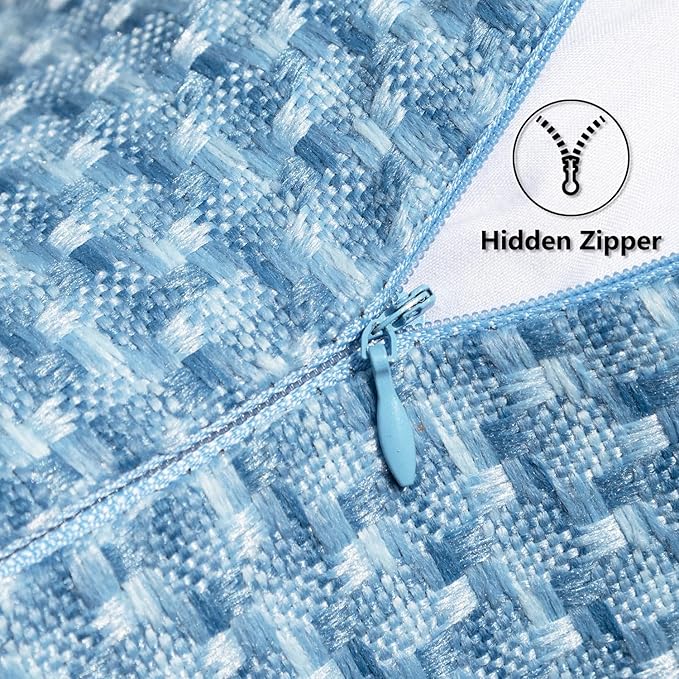 Kevin Textile Outdoor Waterproof Throw Pillow Covers Pack of 2 Boho Farmhouse Decorative Lumbar Cushion Covers for Garden Patio Tent Balcony Bench Couch Sofa 12x24 Inch, Light Blue