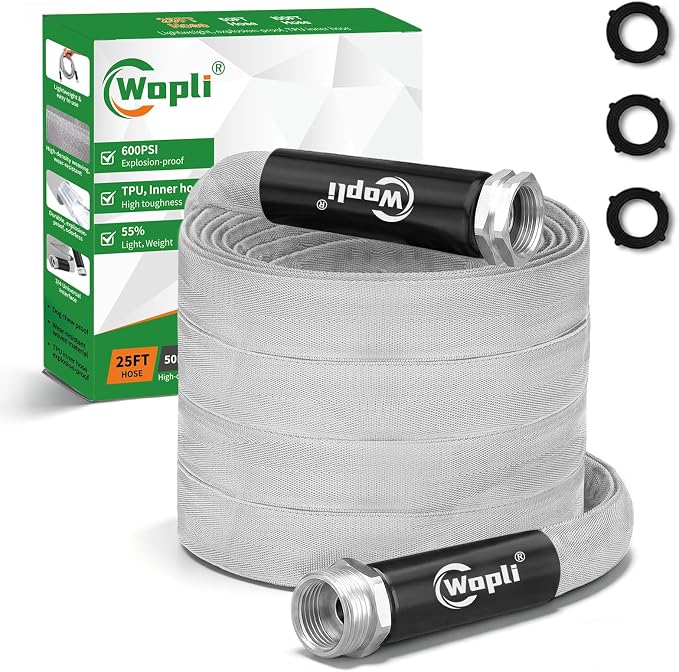 Garden Hose 25ft, Ultra-Light & Flexible Water Hose, Durable, All-Weather, Made of TPU-Drinking Water Safe, Easy to Store & Coil, Kink-Free, Camping, Car Wash, Yard, Garden and Home, Gray