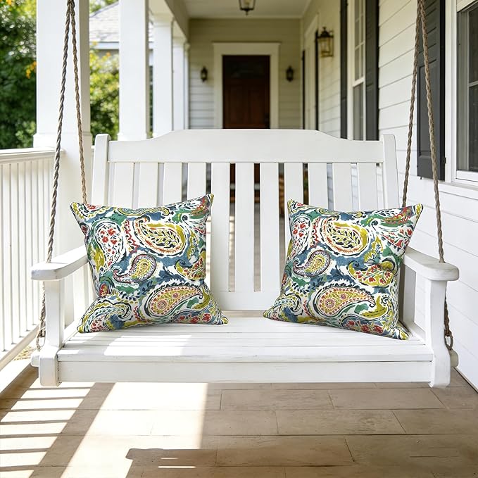 LVTXIII Outdoor Pillow Covers 20x20 Inch, 2 Pack Large Square Throw Pillow Cases, Fade-Resistant Cushion Covers for Patio Furniture Sofa, Garden Porch, Paradise Paisley
