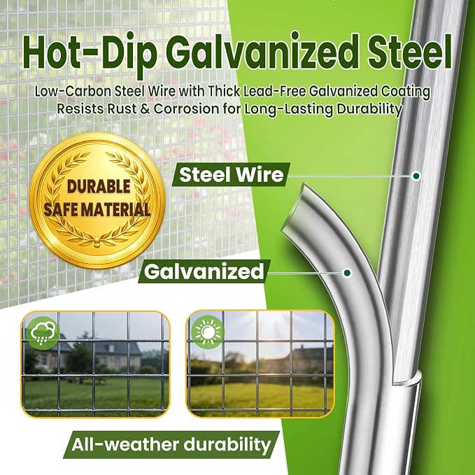 1/2 inch 36inx 100ft Hardware Cloth Chicken Wire Fencing 19G, Hot Dipped Galvanized After Welding, Wire Mesh Roll, Garden Fence, Poultry and Rabbit Barrier, Outdoor Metal Fencing