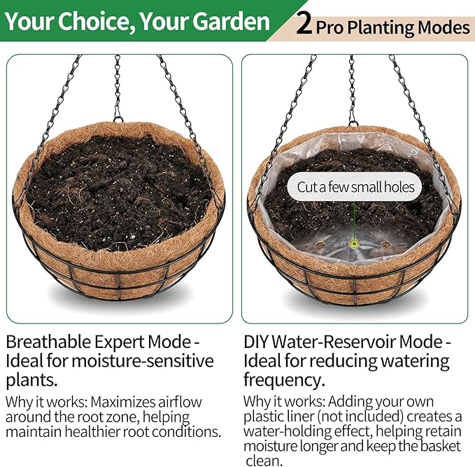 16 Inch Hanging Planters for Outdoor Plants,4 Pack Large Hanging Baskets for Plants Outdoor Metal Hanging Baskets with Thick Coco Coir Liners, Round Flower Pots for Porch Garden Ferns & Petunias