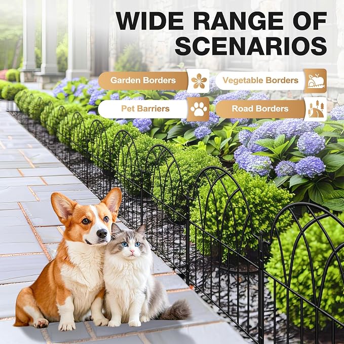 25 Pack Decorative Garden Fence Panels - 26.41Ft Arched Landscape Border with Floral Design, Rustproof No-Dig Animal Barrier Fence Panels for Yard Edging Flower Bed Patio Dog Run Area&Outdoor
