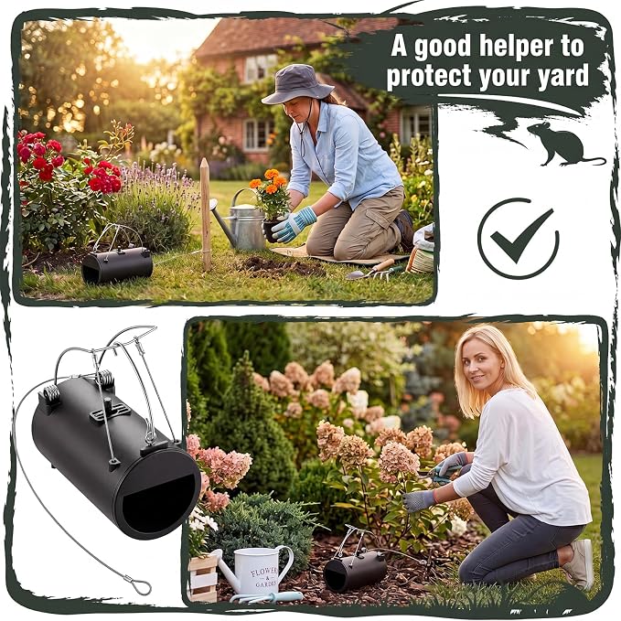 Qualirey 2 Pack Black Hole Gopher Trap with Leash, Tunnel Mole Trap Reusable Vole Traps Outdoor Rodent Control for Yard, Garden, Lawn and Farm, 6.3 x 3.5 Inch