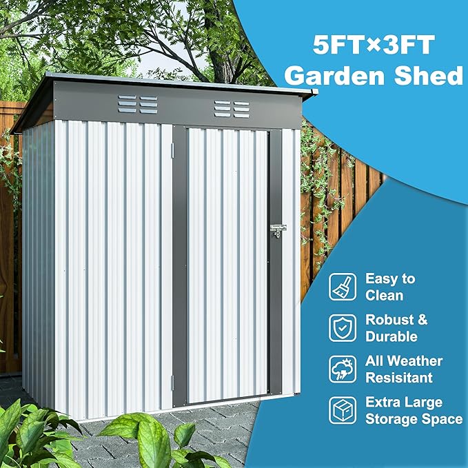 Outdoor Tool Storage Shed with Sloped Roof Super Large Storage Space Excellent Air Ventilation for Bike Trash Can Machine 5X3Ft