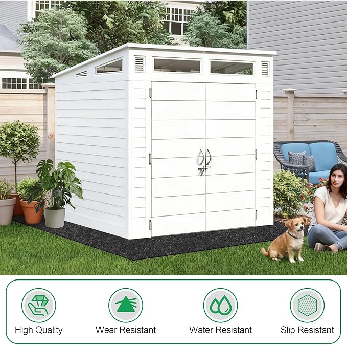 ToLanbbt Outdoor Storage Shed Floor Mat, 8.2 x 8.2 FT Waterproof Carport Mat, Washable Furniture Pad with Non Slip Backing for Dust, Oil, Protection, Storage Shed Not Included