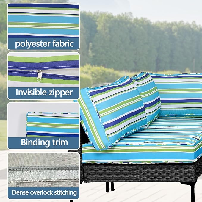 14Pcs Patio Cushion Covers Replacement Splashproof UV-Resistant Inelastic Covers with Zippers, Max Compatible 25.6x25.6x4inch Patio Cushion, for 7 Pcs Outdoor Patio Furniture Sets