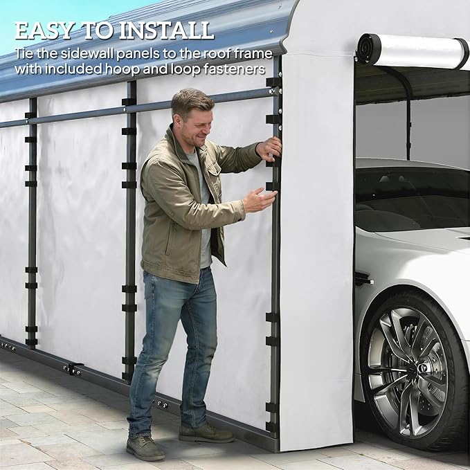 Outsunny Carport Replacement Sidewall Panels Set of 4 for 10' x 15' Carports, UPF50+ Waterproof PE Tarp Replacement Side Wall Cover with Zipper Door, Top Cover and Frame Not Included, White