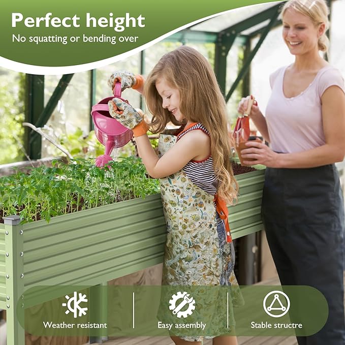 Winpull Raised Garden Bed with Legs, 48×24×32in Large Galvanized Elevated Planter Box, Metal Raised Beds for Gardening Backyard Patio Balcony, 400lb Capacity (Avocado Green)
