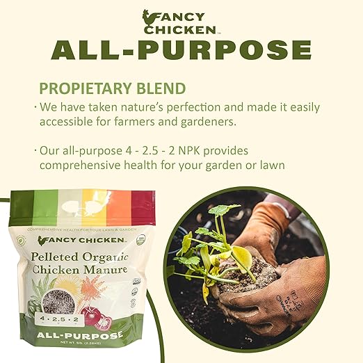 Fancy Chicken All-Purpose Manure - 5lbs Pelleted Dried Organic Chicken Manure | All-Natural Plant Food | Ideal for Vegetables Plants Fruits Trees Lawn Gardening & Farming | USDA Organic (2 Pack)
