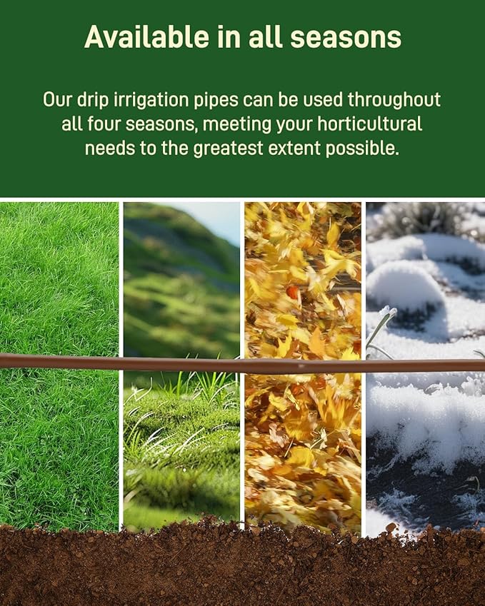 1/4" Drip Irrigation Tubing with 6" Emitter Spacing, (500 Ft Roll) Hydroponics Dripline with Built-in 0.5 GPH Dripper, Drip Line for Vegetation, Window Boxes and Garden (Brown)