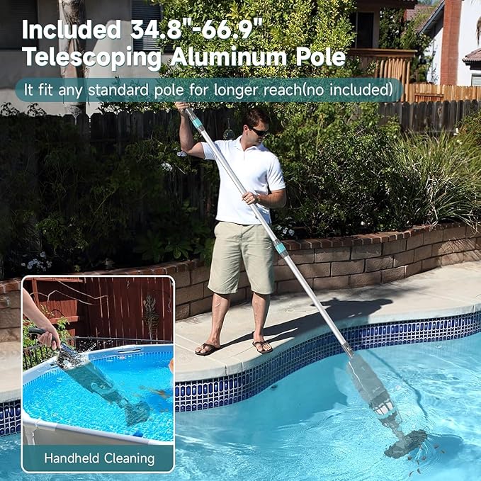 PoolMr Cordless Handheld Pool Vacuum, Rechargeable Pool Cleaner with 18.5 Gal/Min Suction, 60 Min Runtime, Dual-Phase Cleaning System, Ideal for Above Ground Pools, Spas, Hot Tubs, Black