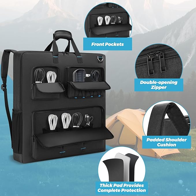 Travel Carrying Case Compatible with Jackery& BLUETTI& Anker 100W 200W and GRECELL Solar Generator 100W 200W&200W Pro, Solar Panel Storage Bag, Padded Carrying Case for 2 Panels with Multiple Pocket