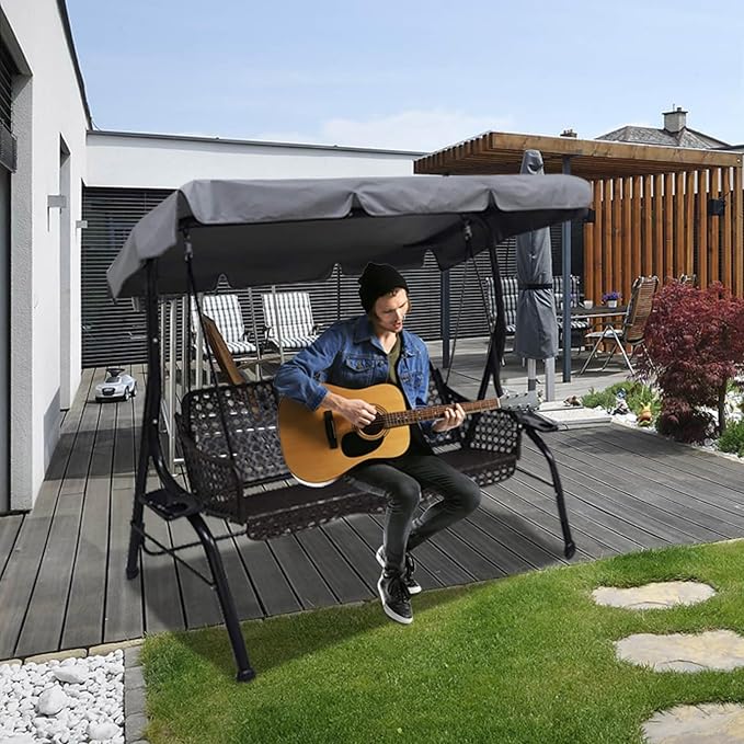 Swing Chair Canopy Replacement, 2 Seater Garden Seat Cover, Waterproof Windproof Anti-UV Heavy Duty Rip Proof Hammock Top Outdoor Furniture Covers (Grey, Small), Gray