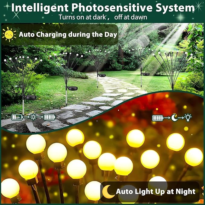 6-Pack Garden Solar Lights, 48 LED Solar Lights Outdoor for Garden Decor, Waterproof Firefly Light Outdoor (Sway by Wind), Swaying Light for Outside Yard Pathway Landscape Decorations (Warm White)