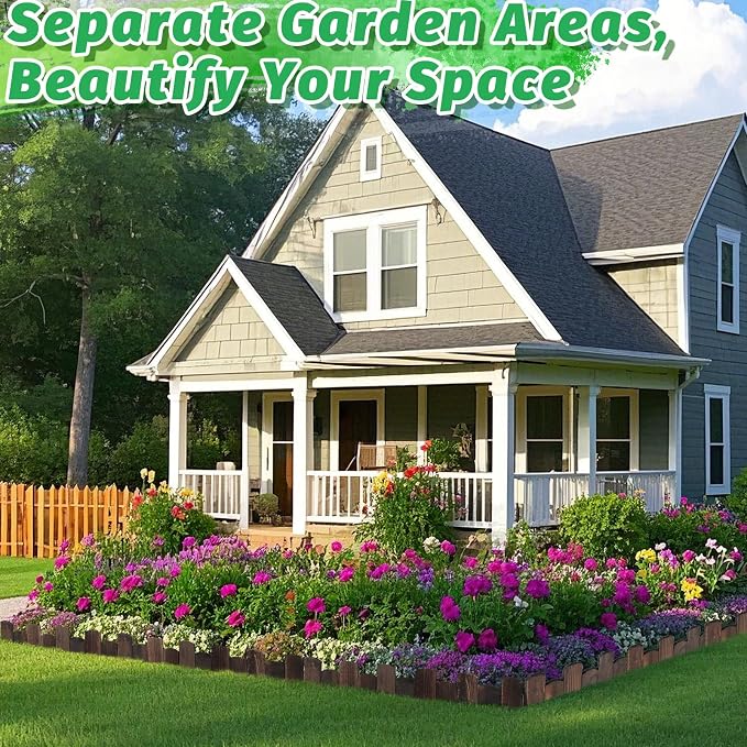 Wooden Garden Edging - 4 Pcs 5.9''x 41.3'' Sturdy Pine Landscape Border, Flexible Decorative Fence for Outdoor Yard Lawn Flower Bed Pathway Tree
