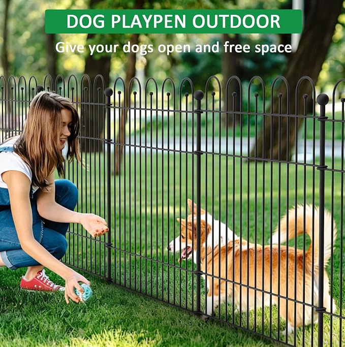 10 Panels Garden Fence Animal Barrier, 32 in (H) x23.6ft (L) Decorative Garden Fence, Rustproof Metal No Dig, Tall Garden Fencing, Dog Fence Outdoor for Yard, Patio
