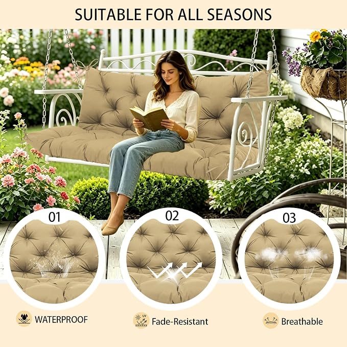 Premium 5" Thicken Porch Swing Cushions Waterproof 3 Seater Replacement Cushions with Backrest and Adjustable Straps, Outdoor Furniture Cushions for Patio, Garden(40×40×5inch)