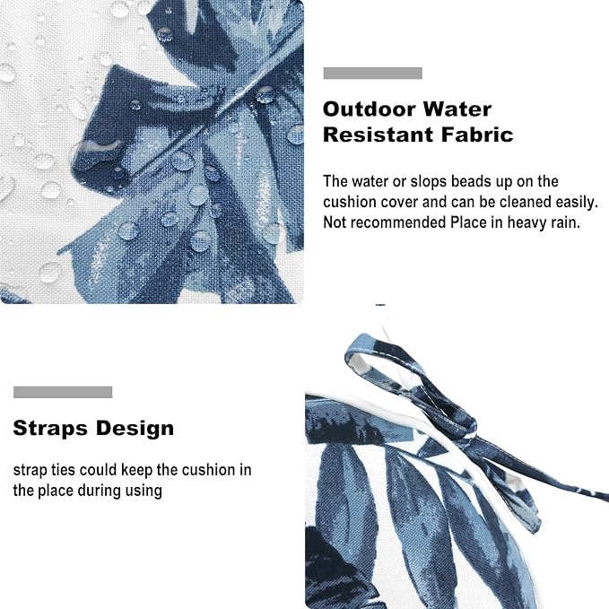 DYTXIII Set of 4 Outdoor Chair Cushions with Ties,Water Repellent Patio Chair Pads 17"x 16" for Outdoor Furniture,Round Corner Seat Cushions for Garden Yard Kitchen Palm Blue