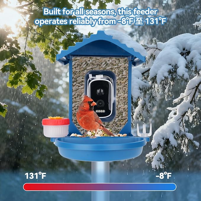 Bird Feeder with Camera Solar Powered,2.5K HD Video Bird House Live View,Smart AI Bird Species Identification for Outside Garden,Birds Bath,Ideal Gift for Birds Lover,Hummingbird (Blue) | Equipped with advanced night vision that captures clear footage ...