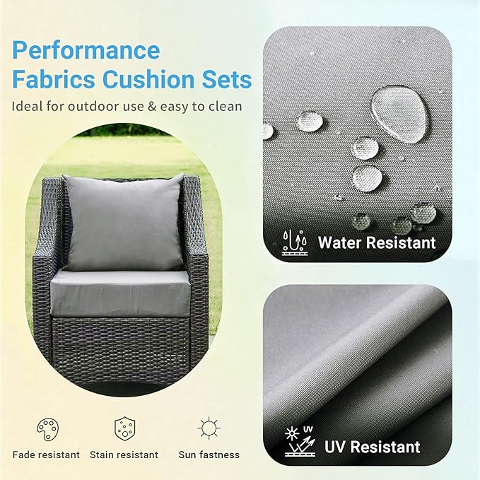 IPYNBAP Outdoor Cushions for Patio Furniture,Outdoor Seat Cushion Set 24 x 24 x 4 Inch,Waterproof & Fade Resistant Outdoor Chair Cushions,Deep Patio Chair Cushion with Removable Cover,Grey
