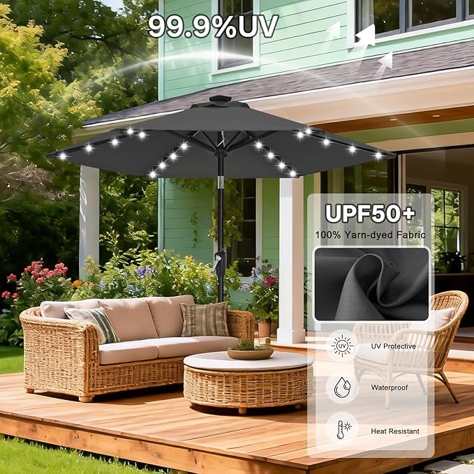 ABCCANOPY Durable Solar Led Patio Umbrellas with 24LED Lights 7.5FT (Dark Gray)