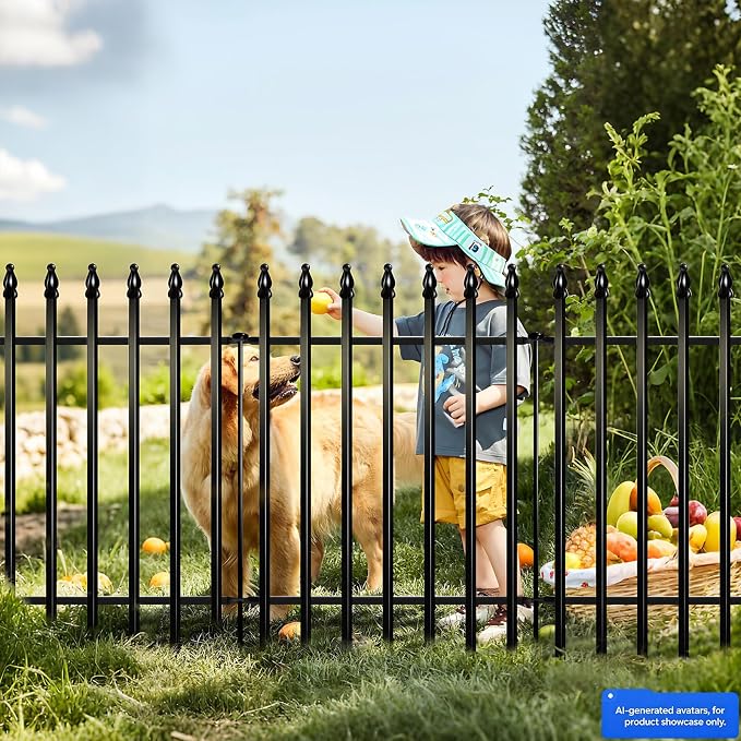 Thealyn Metal Garden Fence 36" H x 28" W, 5 Panels (4 Panels + 1 Gate), Total 11.6 feet, Metal Border Folding Fence, Landscape Fencing Dog Fence Pet Fence for Flower Bed, Yard, Animal Barrier