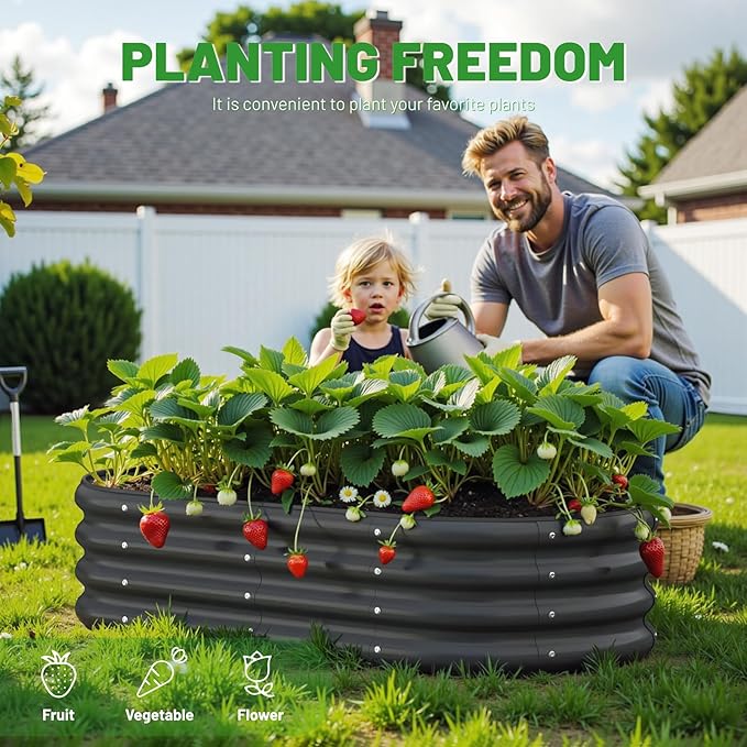 Raised Beds for Gardening, 4x2x1ft for Lightweight Garden Boxes with Easy Assembly, Oval Large Galvanized Planters for Outdoor Plants, Vegetables, Fruits, Flower,Black