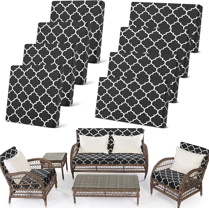 Newwiee 8 Pcs Stretch Patio Outdoor Cushion Covers Waterproof Replacement Sofa Couch Covers for 4 Backrests and 4 Cushions Washable Lawn Garden Seat Furniture Protector(Dark Gray)
