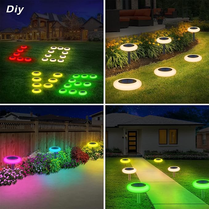 intelamp Solar Pathway Lights Outdoor, 6 Pack 9 Color Changing with Remote Control, Dusk to Dawn Solar Powered Waterproof LED Ground Lighting for House Outside Lawn Garden Yard Patio